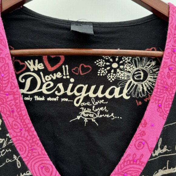 Desigual Dress Y2K Cotton Floral Stitching Rhinestones Metallic Print Large - Picture 6 of 16